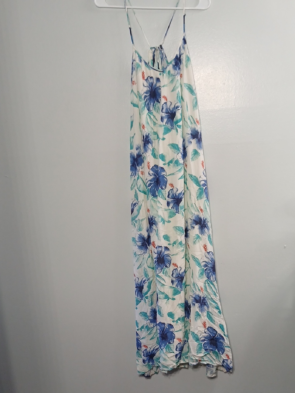 Roxy White Maxi Dress with Blue Floral Print